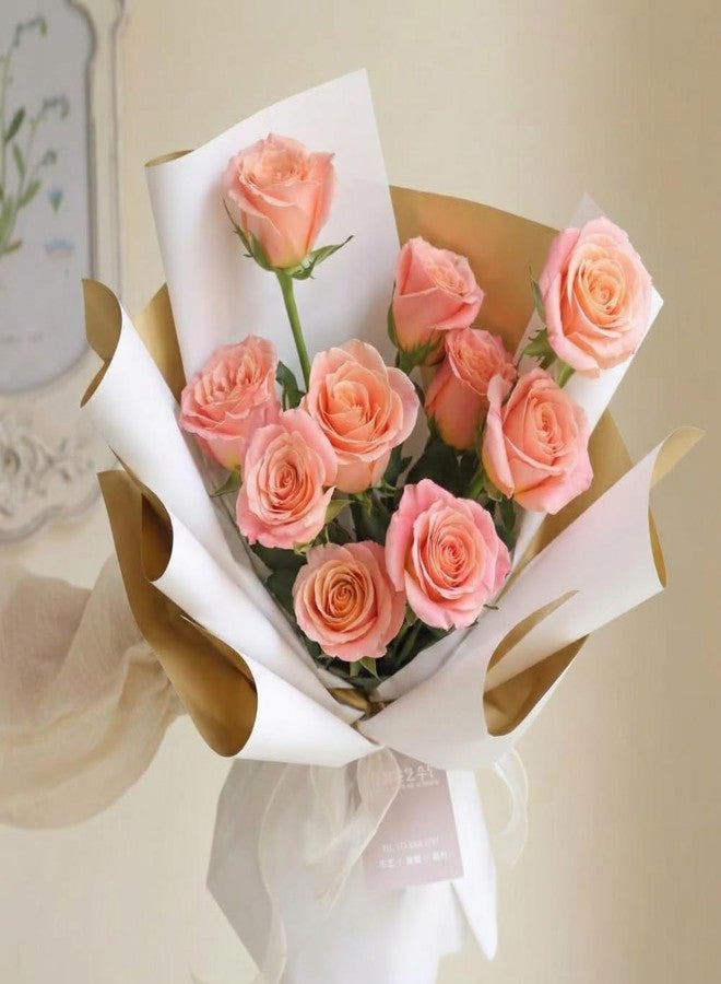 BBJ WRAPS Double Sided Golden Flower Wrapping Paper Waterproof Gift Packaging Florist Bouquet Wraps, 20 Sheets 23.6X23.6 Inch (White) - Image 2